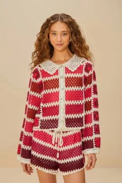 Red Colorful Crochet Tiles Shorts