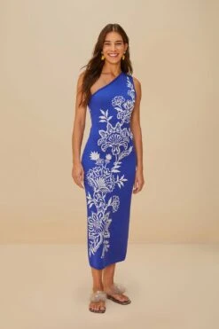 Blue Porcelain Garden Knit Midi Dress
