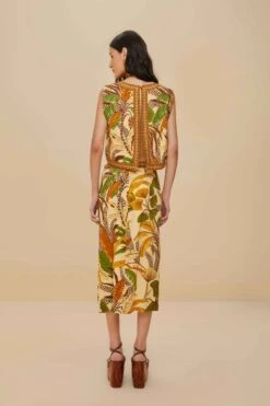 Sand Foliage Sketch LENZING™ ECOVERO™ Euroflax™ Midi Skirt 6 Sand Foliage Sketch LENZING™ ECOVERO™ Euroflax™ Midi Skirt -Farm Rio 336484 03