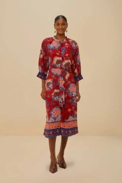 Luang Red Scarves Blue Maxi Dress