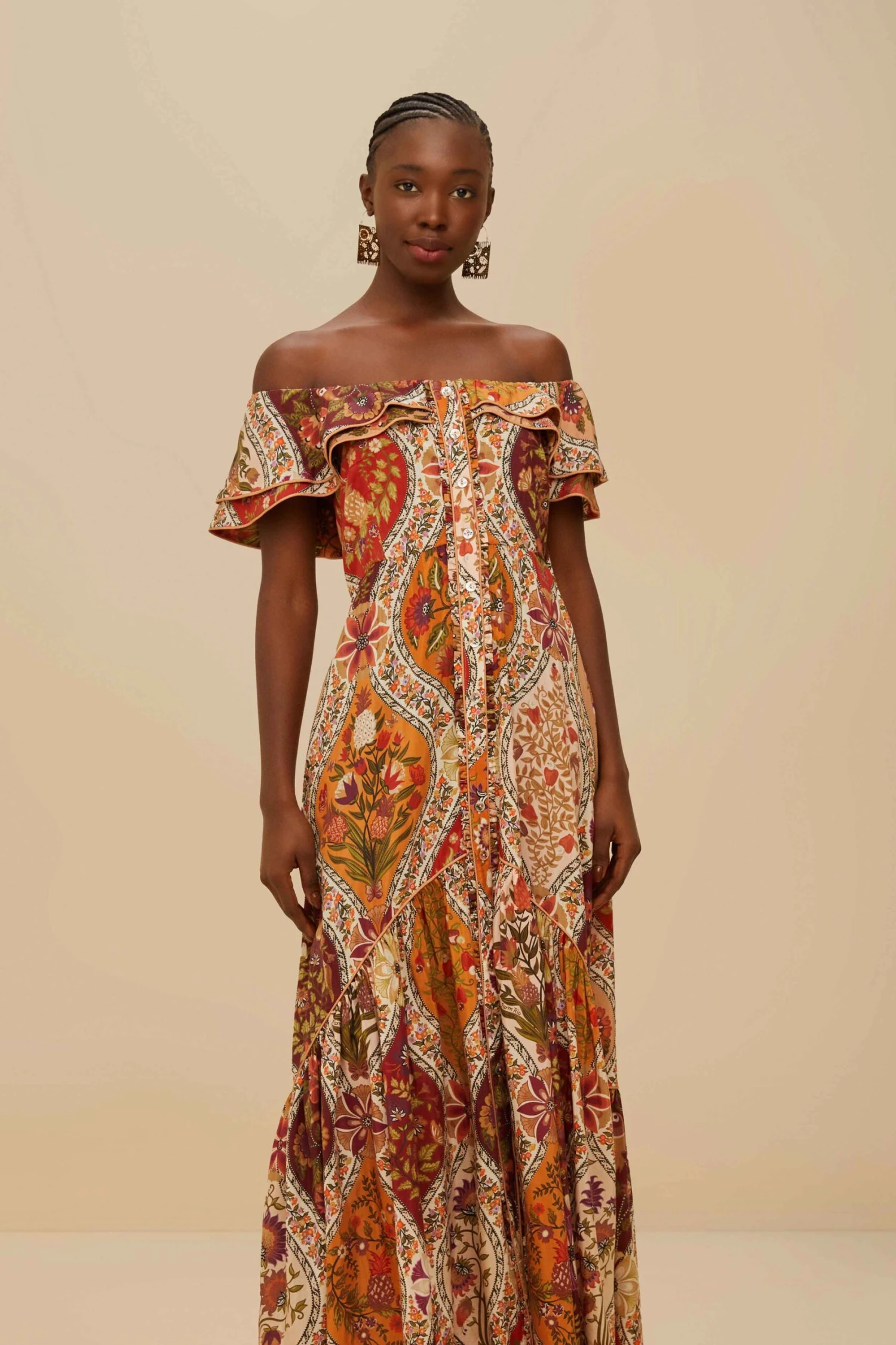 Multicolor Romantic Nature Off-Shoulder Maxi Dress 2 Multicolor Romantic Nature Off-Shoulder Maxi Dress - Image 2