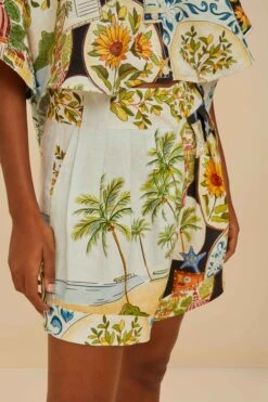 Multicolor Latin Trip Scarves Euroflax™ Premium Linen Shorts -Farm Rio 336536 03