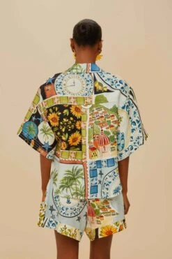 Multicolor Latin Trip Scarves Euroflax™ Premium Linen Shorts -Farm Rio 336536 04