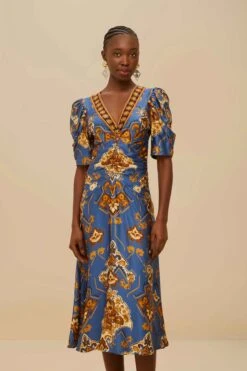 Blue Ornament Floral Midi Dress -Farm Rio 336538 03
