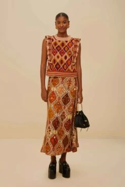 Multicolor Romantic Nature LENZING™ ECOVERO™ Viscose Midi Skirt