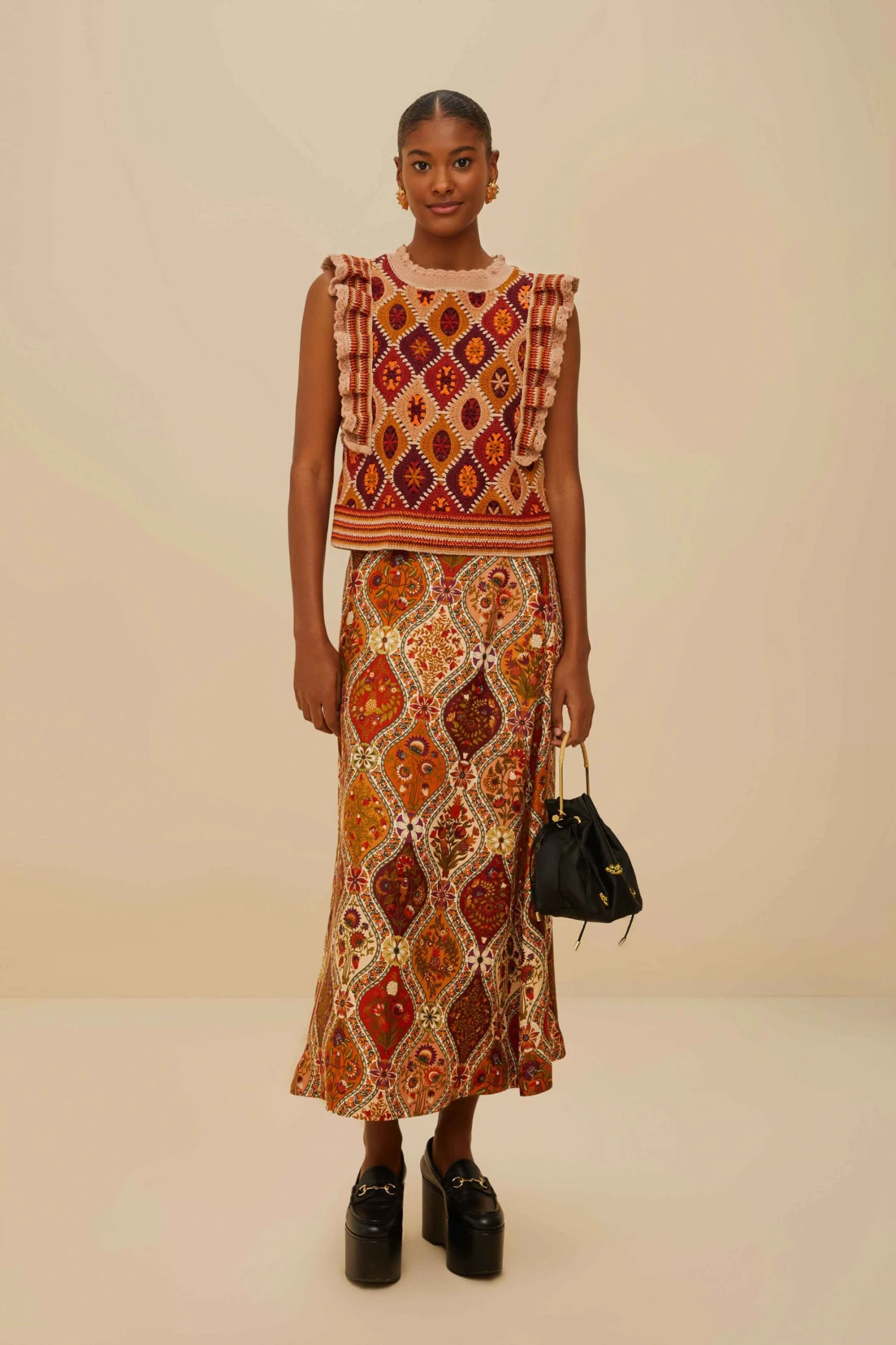 Multicolor Romantic Nature LENZING™ ECOVERO™ Viscose Midi Skirt 1 Multicolor Romantic Nature LENZING™ ECOVERO™ Viscose Midi Skirt