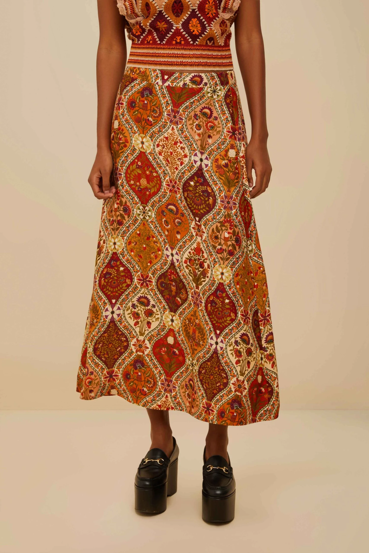 Multicolor Romantic Nature LENZING™ ECOVERO™ Viscose Midi Skirt 2 Multicolor Romantic Nature LENZING™ ECOVERO™ Viscose Midi Skirt - Image 2