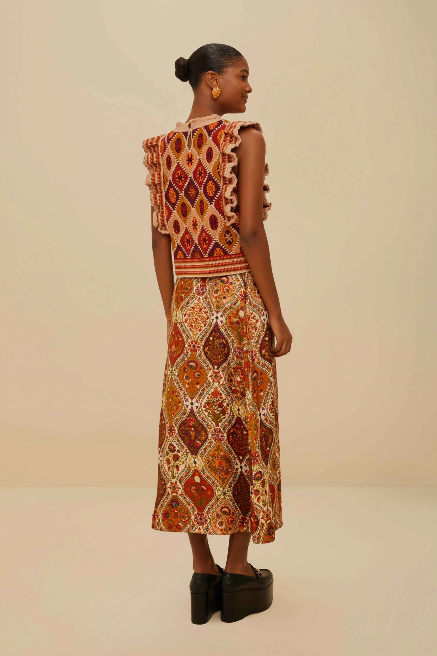 Multicolor Romantic Nature LENZING™ ECOVERO™ Viscose Midi Skirt 3 Multicolor Romantic Nature LENZING™ ECOVERO™ Viscose Midi Skirt - Image 3