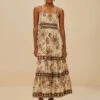 Sand Aura Floral Sleeveless Midi Dress