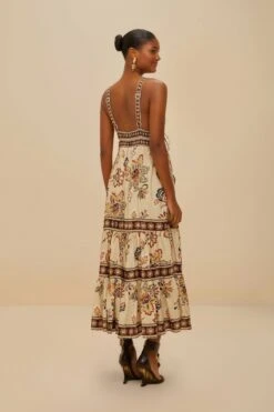 Sand Aura Floral Sleeveless Midi Dress 6 Sand Aura Floral Sleeveless Midi Dress -Farm Rio 336545 04