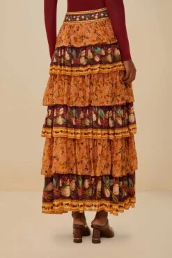 Colorful Birds Camel Ruffles Midi Skirt 5 Colorful Birds Camel Ruffles Midi Skirt -Farm Rio 336559 03