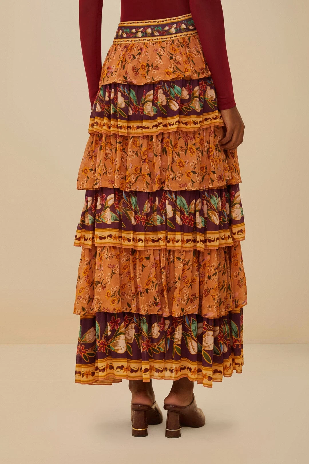 Colorful Birds Camel Ruffles Midi Skirt 3 Colorful Birds Camel Ruffles Midi Skirt - Image 3