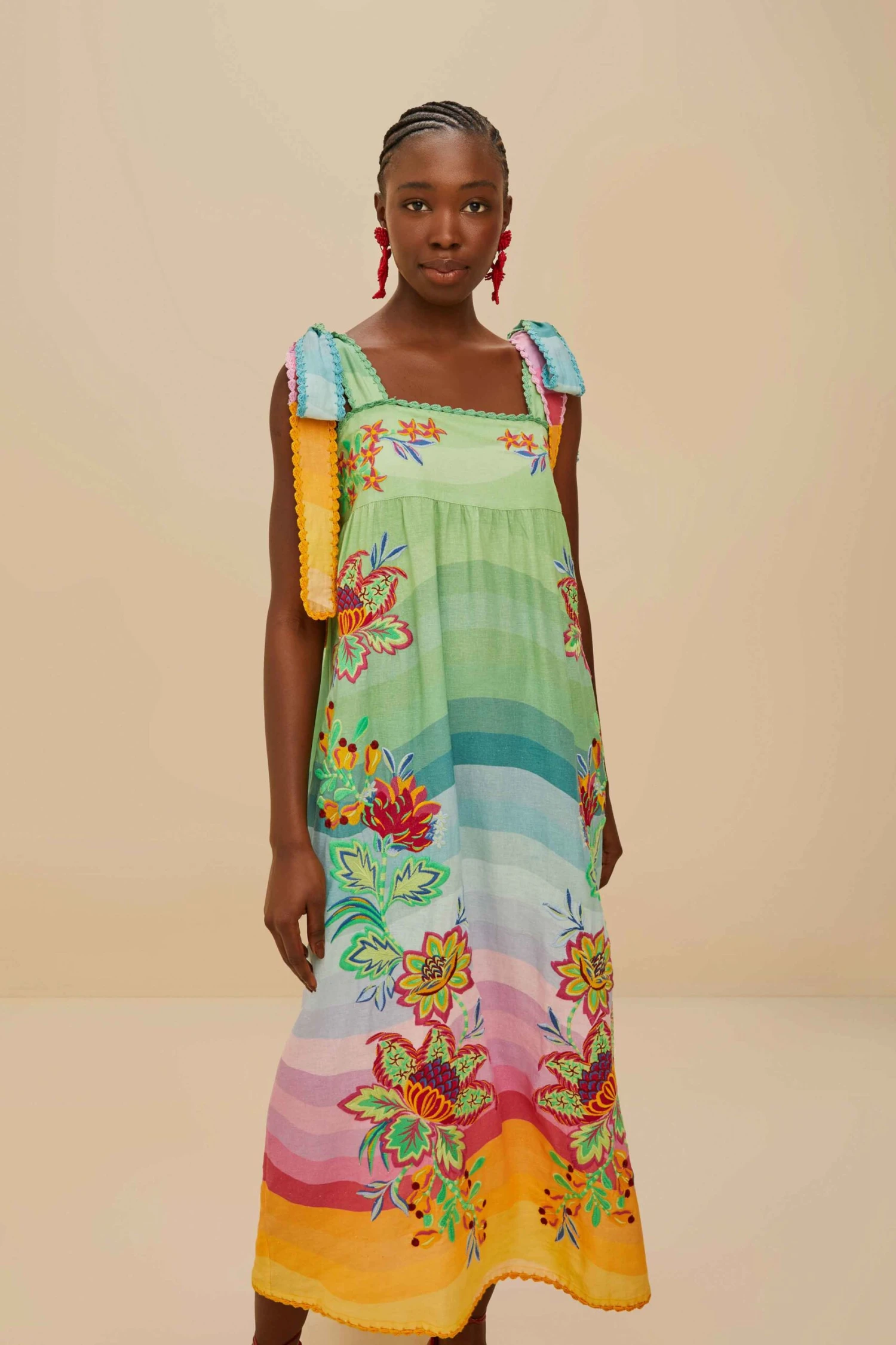 Multicolor Aura Floral Embroidered Euroflax™ Premium Linen Maxi Dress 2 Multicolor Aura Floral Embroidered Euroflax™ Premium Linen Maxi Dress - Image 2