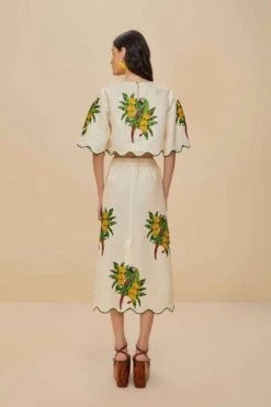 Off-White Maracana Bird Euroflax™ Premium Linen Midi Skirt 6 Off-White Maracana Bird Euroflax™ Premium Linen Midi Skirt -Farm Rio 336571 03