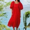 Red Pineapple Eyelet Maxi Dress