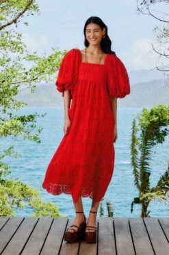 Red Pineapple Eyelet Maxi Dress