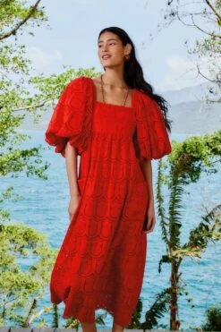 Red Pineapple Eyelet Maxi Dress -Farm Rio 336590 03