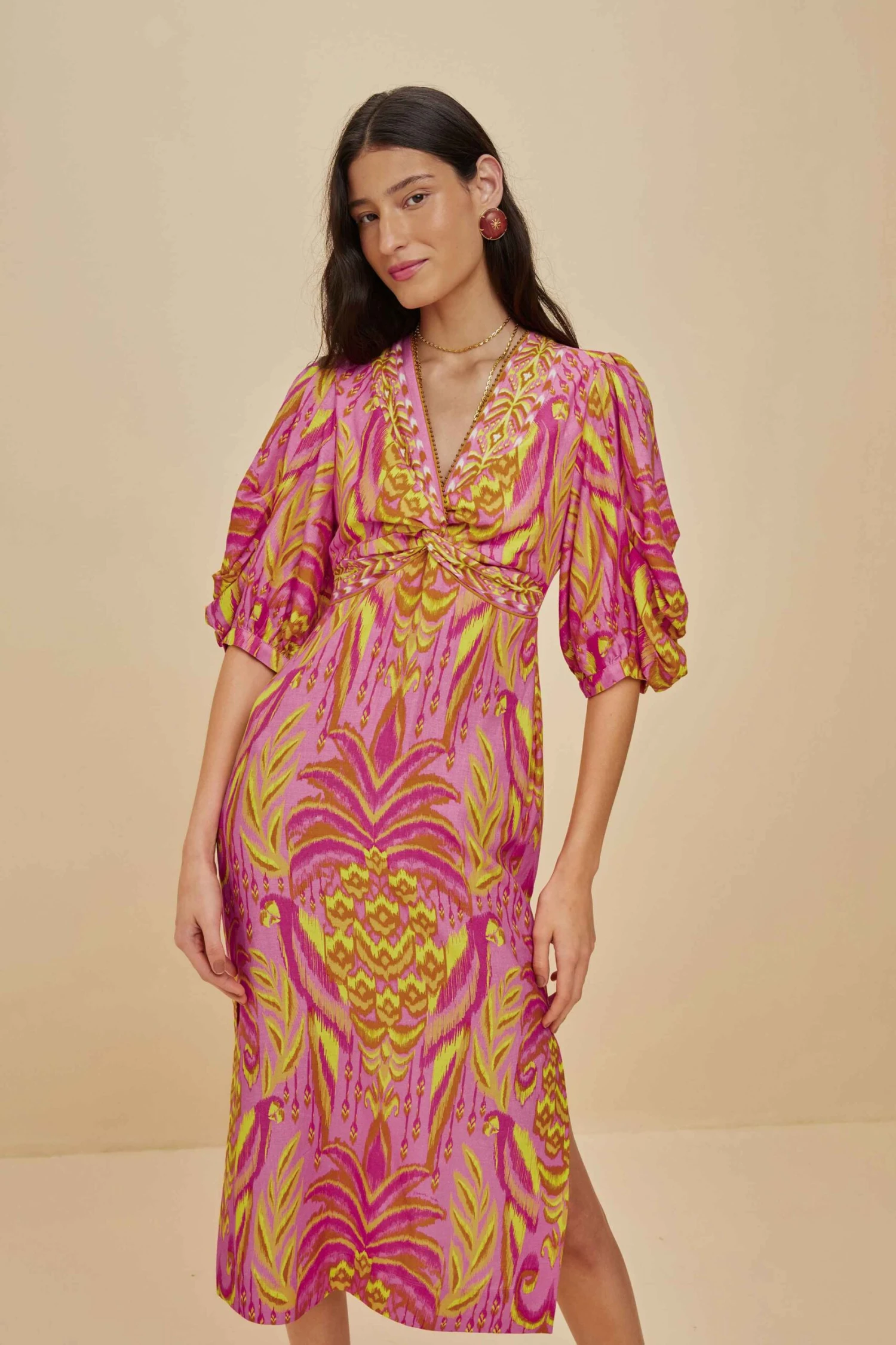 Pineapple Tapestry Pink Midi Dress 2 Pineapple Tapestry Pink Midi Dress - Image 2