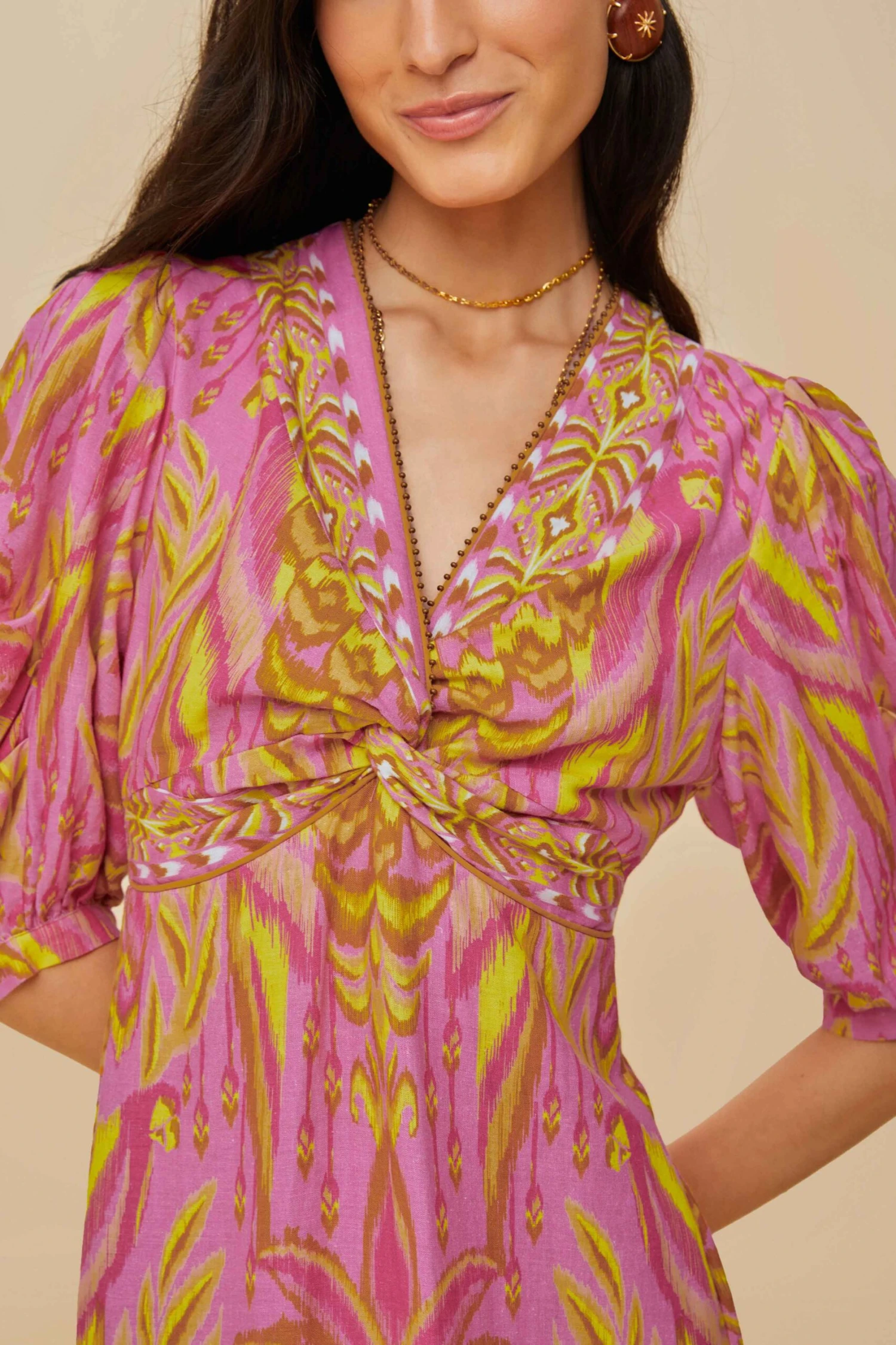 Pineapple Tapestry Pink Midi Dress 3 Pineapple Tapestry Pink Midi Dress - Image 3