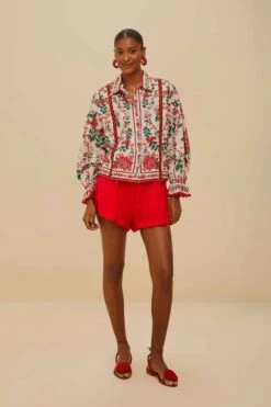 Red Wavy Pockets Euroflax™ Premium Linen Shorts