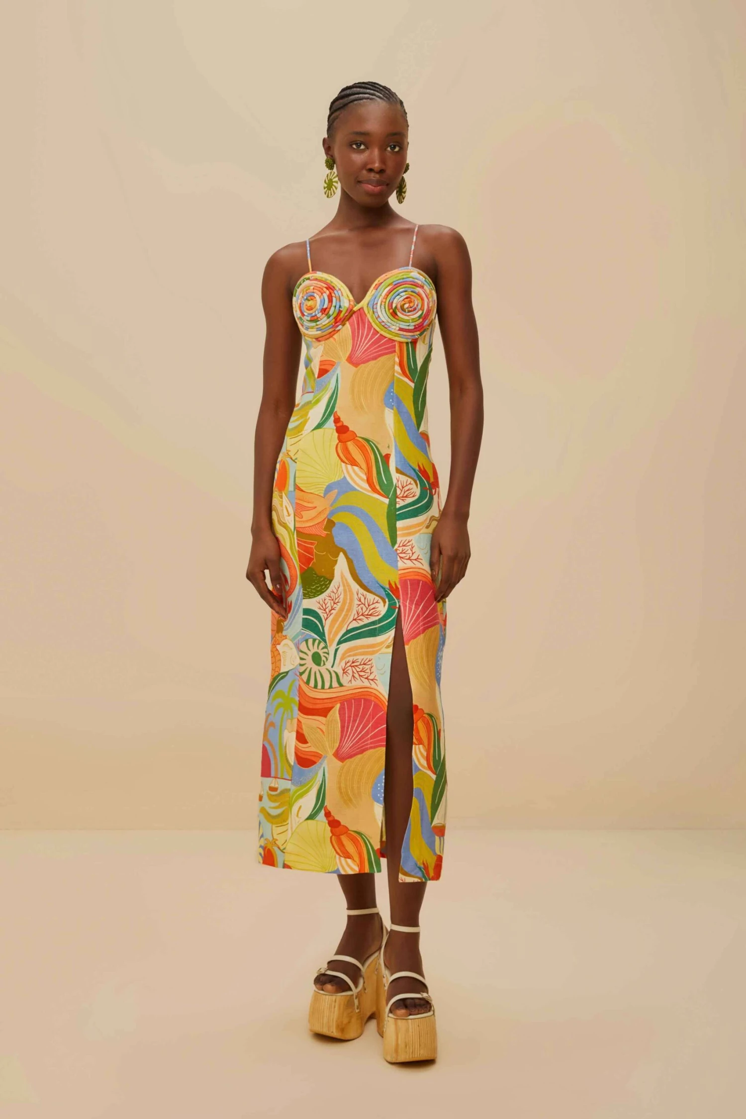 Multicolor Ocean View Twisted Cups Euroflax™ Premium Linen Midi Dress 1 Multicolor Ocean View Twisted Cups Euroflax™ Premium Linen Midi Dress