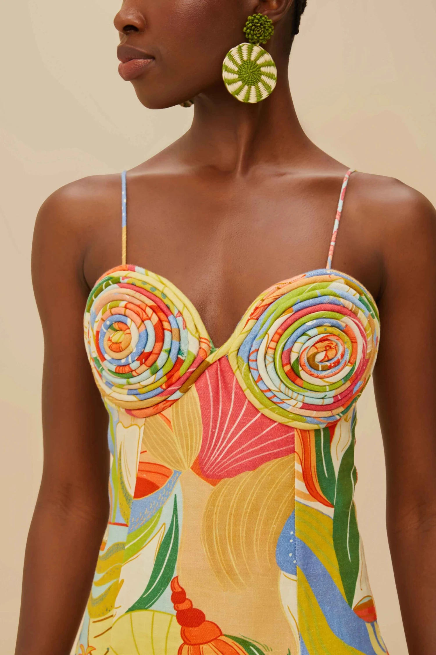 Multicolor Ocean View Twisted Cups Euroflax™ Premium Linen Midi Dress 2 Multicolor Ocean View Twisted Cups Euroflax™ Premium Linen Midi Dress - Image 2