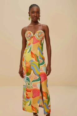 Multicolor Ocean View Twisted Cups Euroflax™ Premium Linen Midi Dress 6 Multicolor Ocean View Twisted Cups Euroflax™ Premium Linen Midi Dress -Farm Rio 336611 03