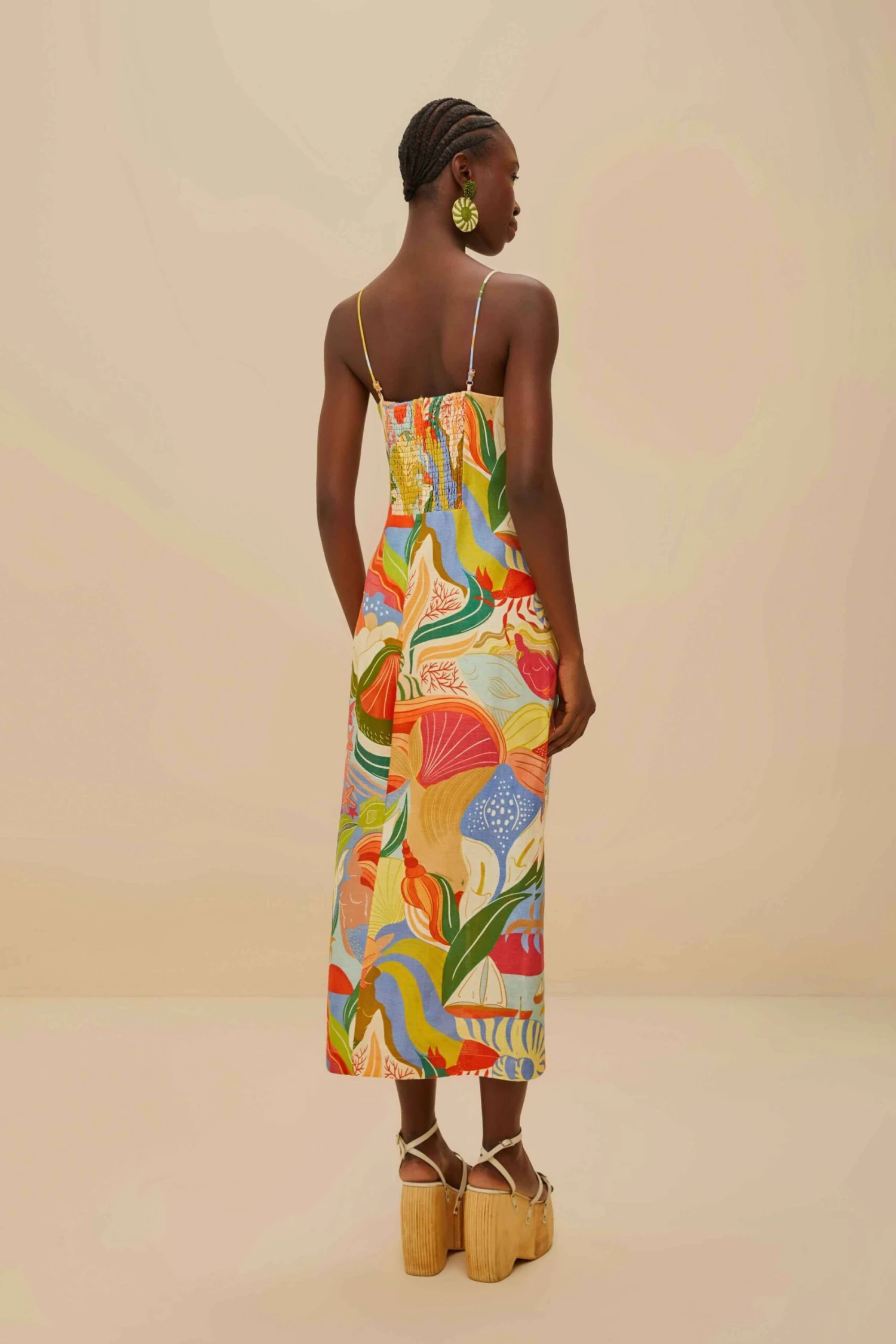 Multicolor Ocean View Twisted Cups Euroflax™ Premium Linen Midi Dress 4 Multicolor Ocean View Twisted Cups Euroflax™ Premium Linen Midi Dress - Image 4