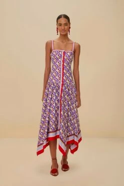 Multicolor Graphic Pineapple Scarf Organic Cotton Midi Dress