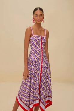 Multicolor Graphic Pineapple Scarf Organic Cotton Midi Dress -Farm Rio 336657 03