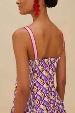 Multicolor Graphic Pineapple Scarf Organic Cotton Midi Dress -Farm Rio 336657 04