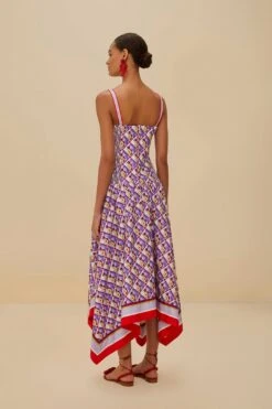 Multicolor Graphic Pineapple Scarf Organic Cotton Midi Dress -Farm Rio 336657 05