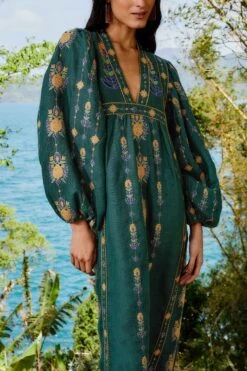Green Pineapple Embroidered Euroflax™ Premium Linen Tunic Maxi Dress 7 Green Pineapple Embroidered Euroflax™ Premium Linen Tunic Maxi Dress -Farm Rio 336687 03