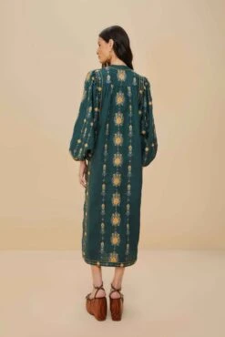 Green Pineapple Embroidered Euroflax™ Premium Linen Tunic Maxi Dress 8 Green Pineapple Embroidered Euroflax™ Premium Linen Tunic Maxi Dress -Farm Rio 336687 04