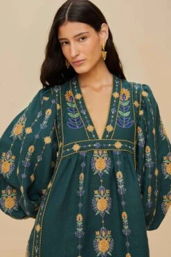 Green Pineapple Embroidered Euroflax™ Premium Linen Tunic Maxi Dress 9 Green Pineapple Embroidered Euroflax™ Premium Linen Tunic Maxi Dress -Farm Rio 336687 05