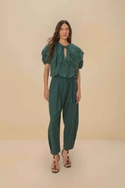 Dark Green Topstitched Clochard Pants