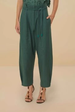 Dark Green Topstitched Clochard Pants -Farm Rio 336688 04