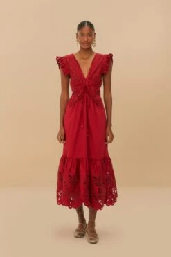 Red Butterfly Cut-Out Midi Dress