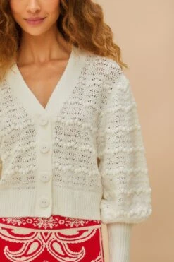 White Lace Stitch Knit Crop Cardigan -Farm Rio 337754 03 a966c8c2 19c9 4f66 bd1c b06057624c6d