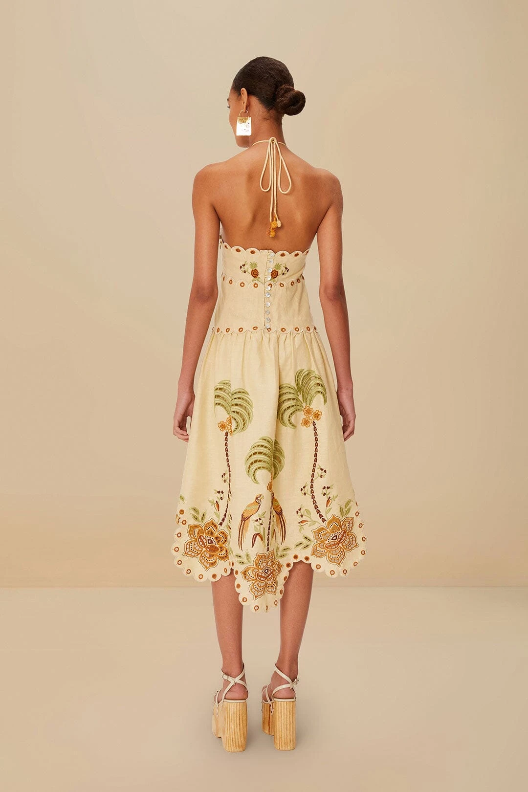 Sand Delicate Forest Richelieu Embroidered Euroflax™ Premium Linen Midi Dress 4 Sand Delicate Forest Richelieu Embroidered Euroflax™ Premium Linen Midi Dress - Image 4