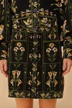 Black Flowers Arch Knit Skirt -Farm Rio 338901 03