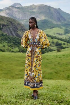 Farm Rio Yellow Flowering Garden Tree Organic Cotton Maxi Dress