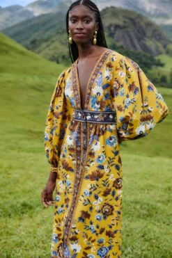 Farm Rio Yellow Flowering Garden Tree Organic Cotton Maxi Dress 8 Farm Rio Yellow Flowering Garden Tree Organic Cotton Maxi Dress -Farm Rio 339759 03 LA