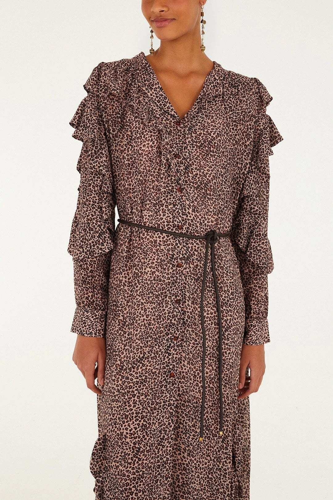 Farm Rio Pink Baby Leopard Long Sleeve Angled Frill Maxi Dress 2 Farm Rio Pink Baby Leopard Long Sleeve Angled Frill Maxi Dress - Image 2