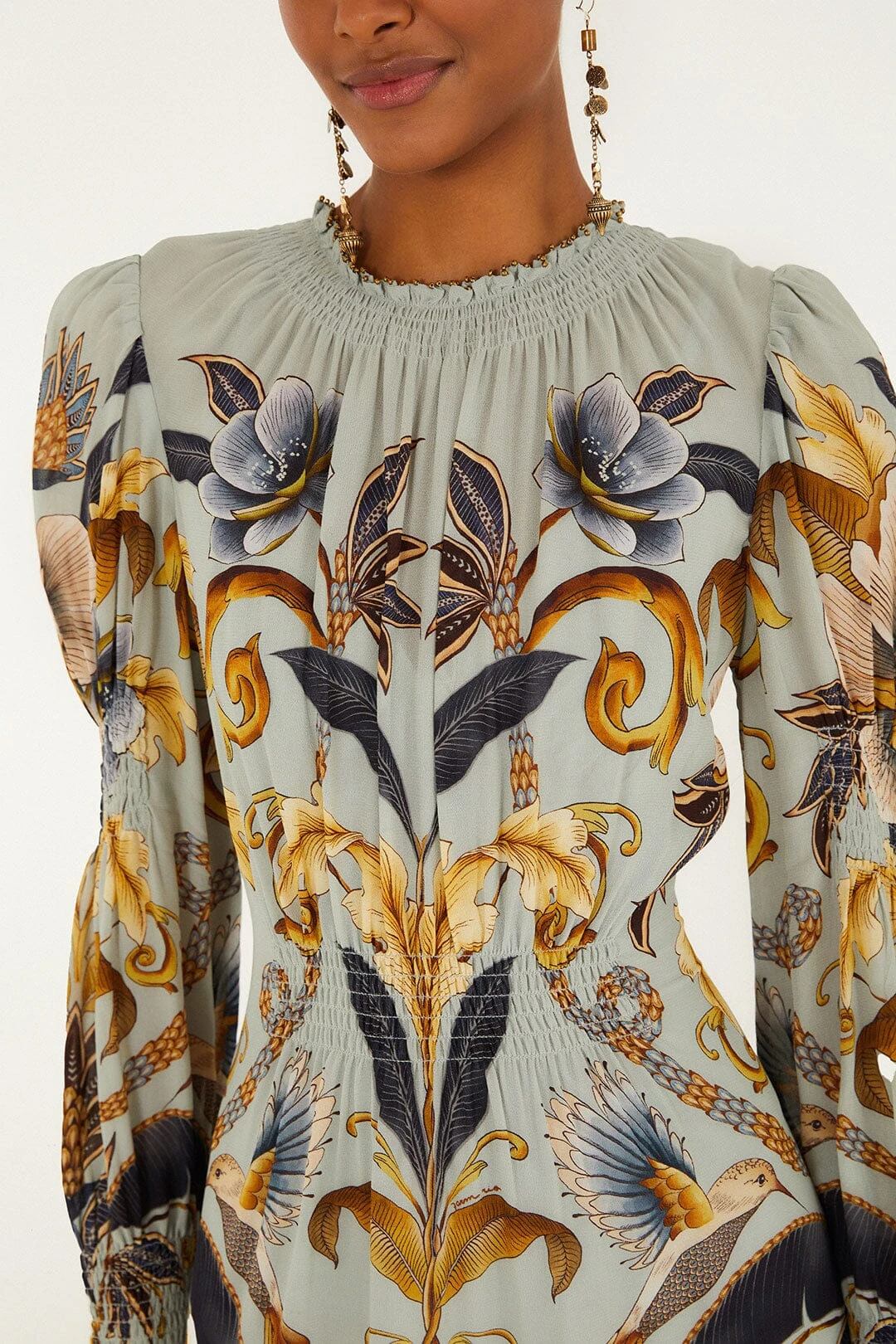 Farm Rio Blue Snake Garden Long Sleeve Mini Dress 3 Farm Rio Blue Snake Garden Long Sleeve Mini Dress - Image 3