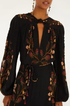 Farm Rio Black Berry Garden Long Sleeve Pleated Maxi Dress -Farm Rio 339821 02