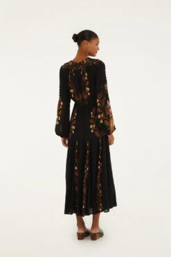 Farm Rio Black Berry Garden Long Sleeve Pleated Maxi Dress -Farm Rio 339821 03