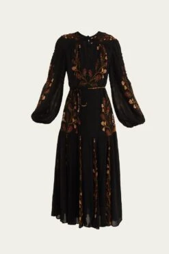 Farm Rio Black Berry Garden Long Sleeve Pleated Maxi Dress -Farm Rio 339821 10