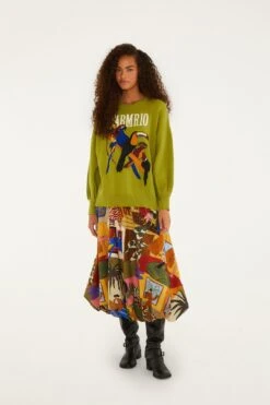 Farm Rio Multicolor Tropical Balloon Organic Cotton Midi Skirt