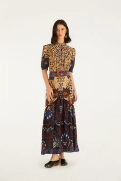 Farm Rio Cream Marvelous Garden Short Sleeve Midi Dress